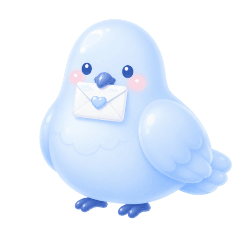 A chubby blue carrier pigeon holding a letter